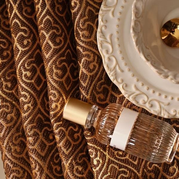 European Luxurious Dark Brown Gold Jacquard Curtain Fabrics best