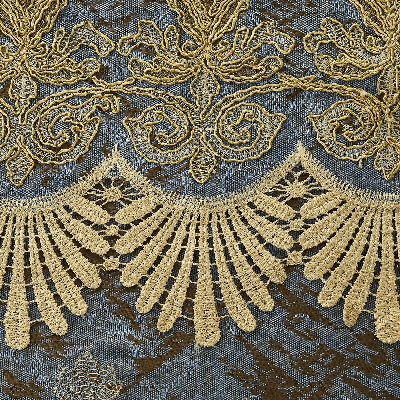 Blue Champagne Gold Roman Embroidered Curtain Fabrics factory