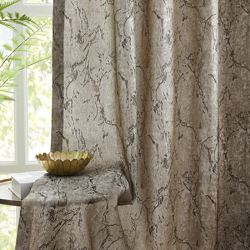 Light Brown Vintage Crackle Jacquard Curtain factory