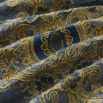 Көк шампан Алтын римдік кестеленген перде маталары